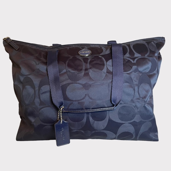 Coach Handbags - Coach - Getaway Signature Nylon Weekender Tote Bag w Cosmetic Pouch - Navy